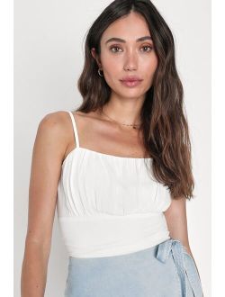 Aesthetically Lovely Ivory Cropped Lace-Up Cami Top