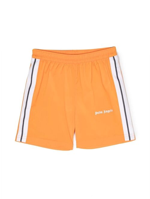 Palm Angels Kids logo-print striped swim shorts