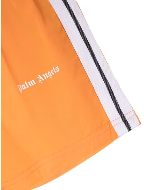 Palm Angels Kids logo-print striped swim shorts