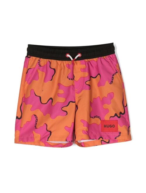 HUGO KIDS abstract-print drawstring swim shorts