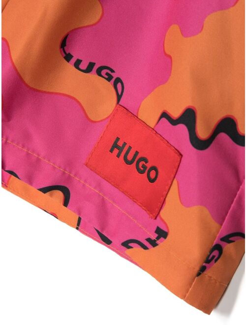 HUGO KIDS abstract-print drawstring swim shorts