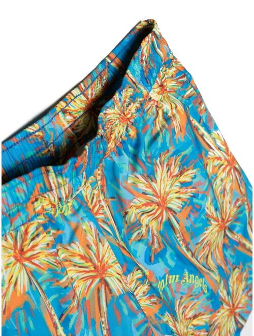 Palm Angels Kids all-over palm-tree print swim shorts