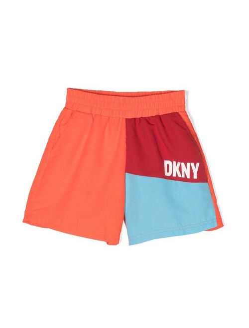 Dkny Kids colour-block logo-print swim shorts