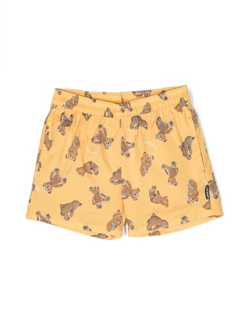 Palm Angels Kids all-over bear-print swim shorts