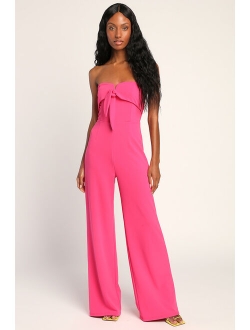 Ready to Impress Cobalt Blue Strapless Tie-Front Jumpsuit