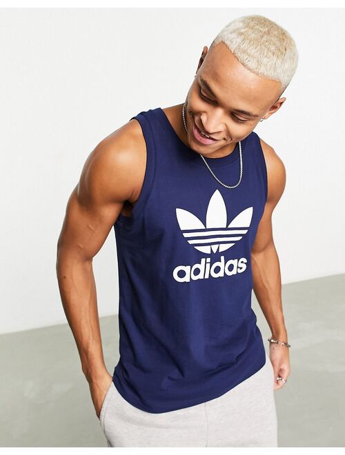 adidas Originals adicolor large trefoil tank top in navy