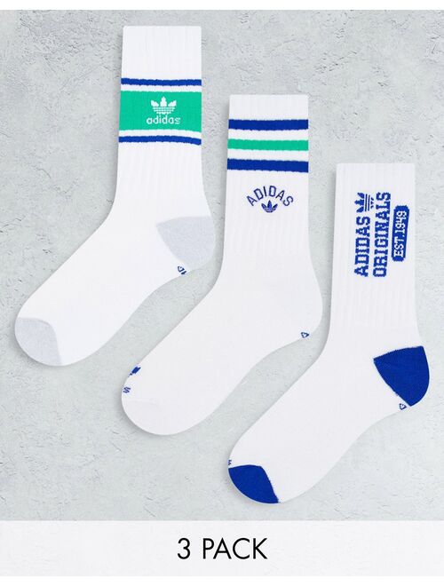 adidas Originals Prep 3-pack socks in white and blue