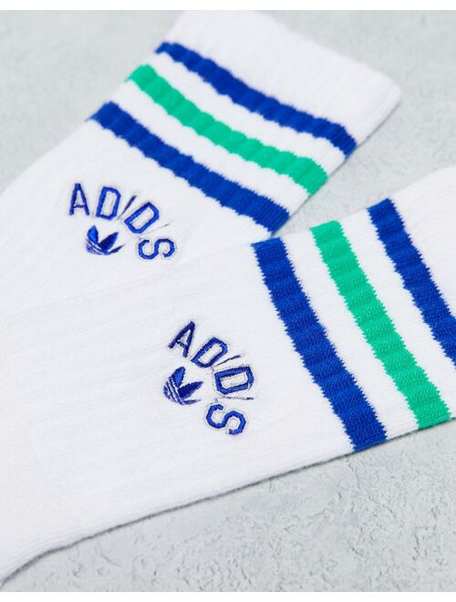 adidas Originals Prep 3-pack socks in white and blue