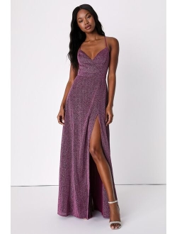 Truly Dazzling Mauve Multi Glitter Sleeveless Maxi Dress