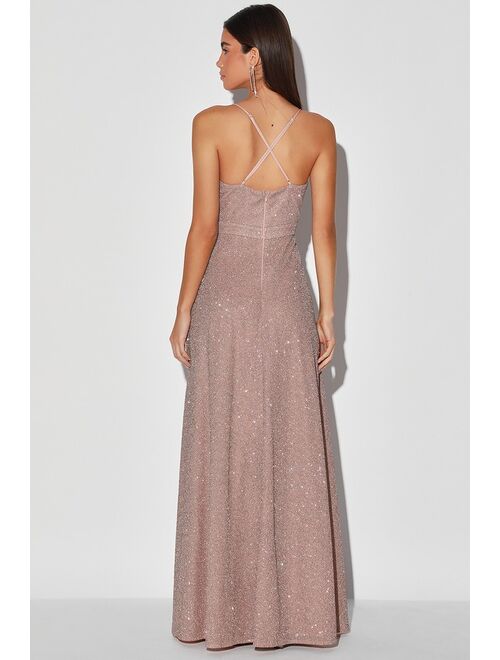 Lulus Truly Dazzling Mauve Multi Glitter Sleeveless Maxi Dress