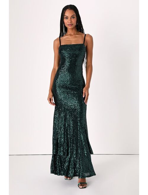 Buy Lulus Shimmering Sensation Emerald Green Sequin Ruffled Maxi Dress ...