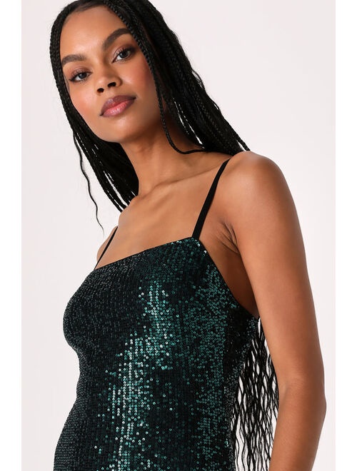 Lulus Shimmering Sensation Emerald Green Sequin Ruffled Maxi Dress