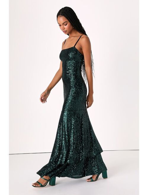 Buy Lulus Shimmering Sensation Emerald Green Sequin Ruffled Maxi Dress ...