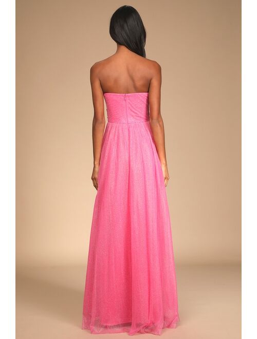 Lulus Midnight Dreamer Pink Embroidered Strapless Maxi Dress