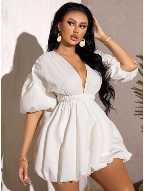 SHEIN SXY Deep V Neck Puff Sleeve Dress