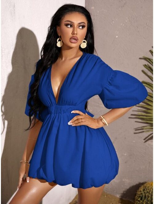 SHEIN SXY Deep V Neck Puff Sleeve Dress