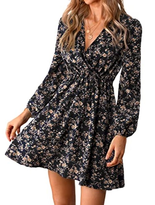 CUPSHE Womens V Neck Floral Mini Dress Long Sleeve A Line Surplice