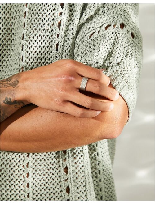 ASOS DESIGN waterproof stainless steel mesh band ring in silver tone