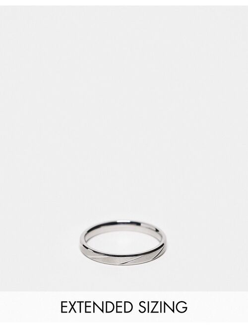 ASOS DESIGN waterproof stainless steel skinny band ring with brushed texture in silver tone