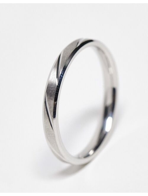 ASOS DESIGN waterproof stainless steel skinny band ring with brushed texture in silver tone