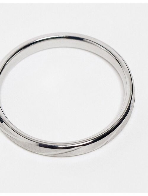 ASOS DESIGN waterproof stainless steel skinny band ring with brushed texture in silver tone