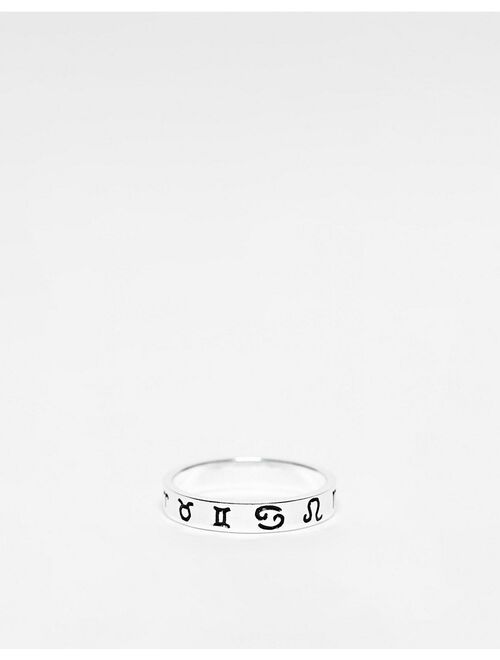 ASOS DESIGN sterling silver band ring with zodiac design in silver