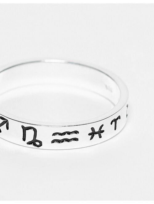 ASOS DESIGN sterling silver band ring with zodiac design in silver