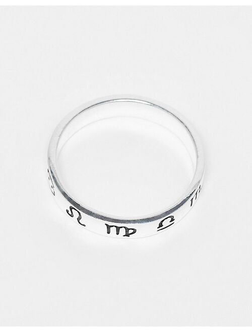 ASOS DESIGN sterling silver band ring with zodiac design in silver