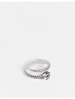 ring with wrap around snake in burnished silver tone