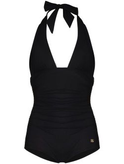 logo-plaque halterneck swimsuit