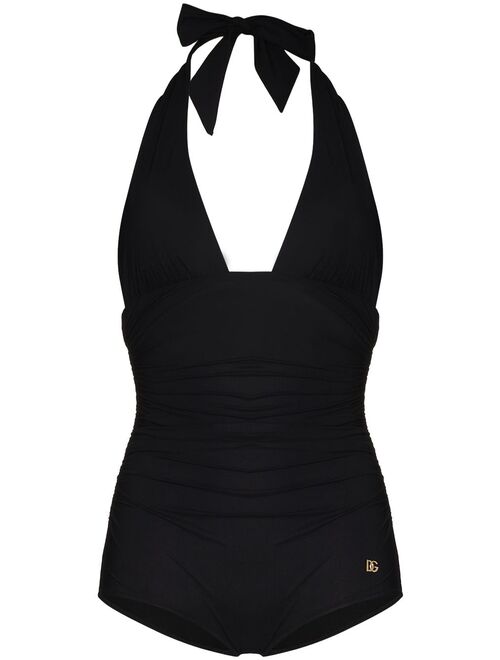 Dolce & Gabbana logo-plaque halterneck swimsuit