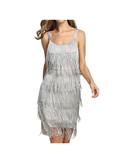 Faretumiya Women Tassel Fringe Sling Cami Dress Sleevelss Sparkly Club Night Out Dancewear Fashion Flapper Bodycon Mini Dress