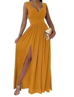 Womens 2023 Formal Dresses Wrap V-Neck Ruched Sexy Bridesmaid Wedding Guest Maxi Dresses