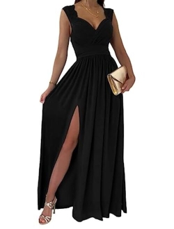 Womens 2023 Formal Dresses Wrap V-Neck Ruched Sexy Bridesmaid Wedding Guest Maxi Dresses