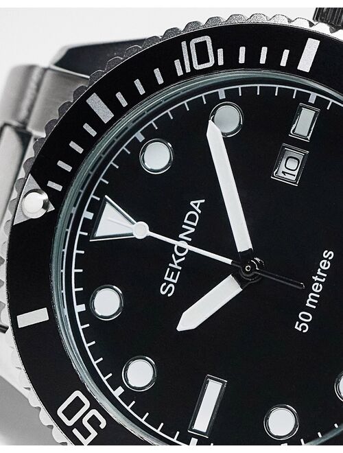 Sekonda men's bracelet diver watch with black dial in silver