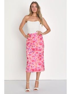 Passion for Fashion Pink Floral Print High-Rise Midi Skirt