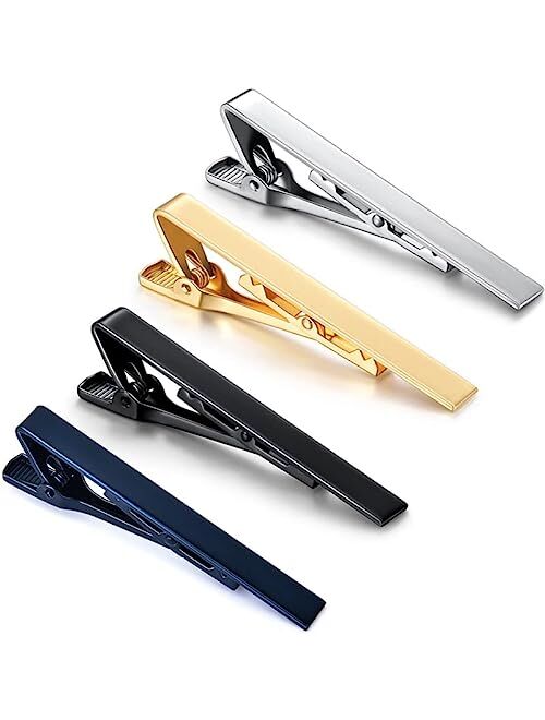 Generic 4Pcs Tie Clips for Men,Gold Silver Black Blue Tie Bar Set