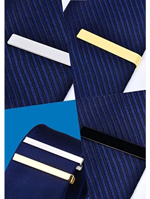 Generic 4Pcs Tie Clips for Men,Gold Silver Black Blue Tie Bar Set