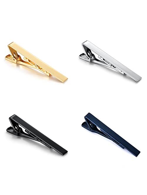 Generic 4Pcs Tie Clips for Men,Gold Silver Black Blue Tie Bar Set