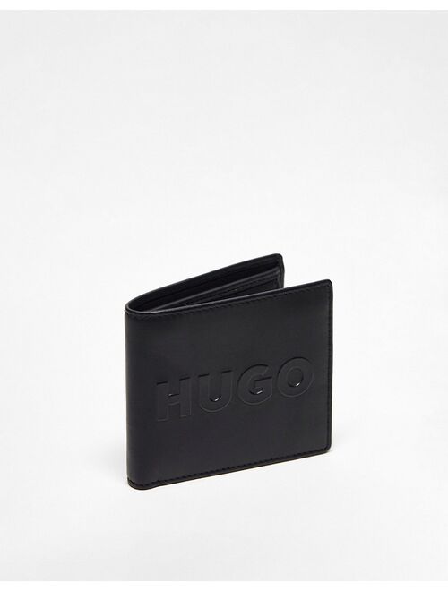 HUGO Tyler leather logo billfold wallet in black with coin pocket