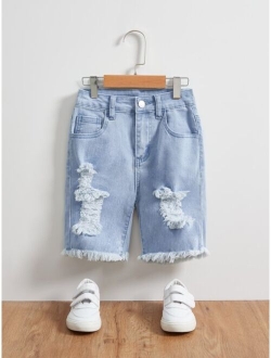 Boys Ripped Raw Hem Denim Shorts