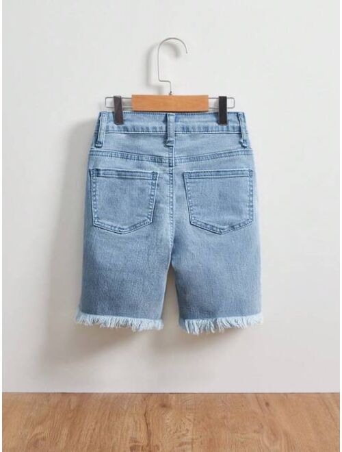 SHEIN Boys Ripped Raw Hem Denim Shorts