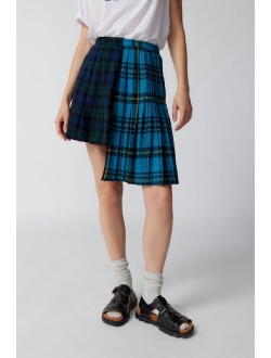 Remade High Low Pleated Plaid Skirt