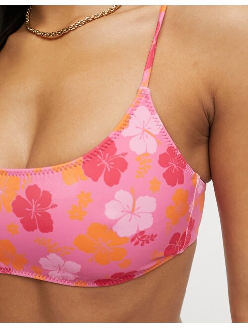 PacSun hibiscus print bikini tank top in pink - part of a set