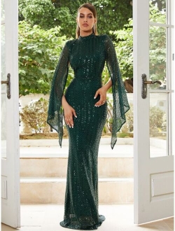 Sequin Split Sleeve Mermaid Hem Bodycon Dress