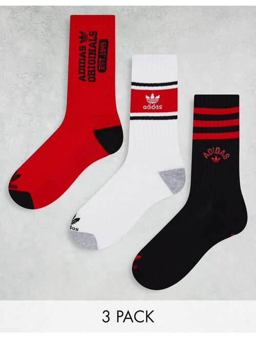 adidas Originals Prep 3 pack socks in black and red