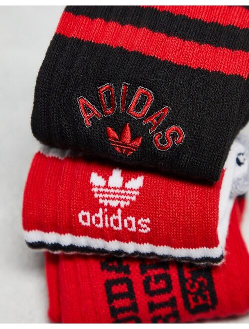 adidas Originals Prep 3 pack socks in black and red