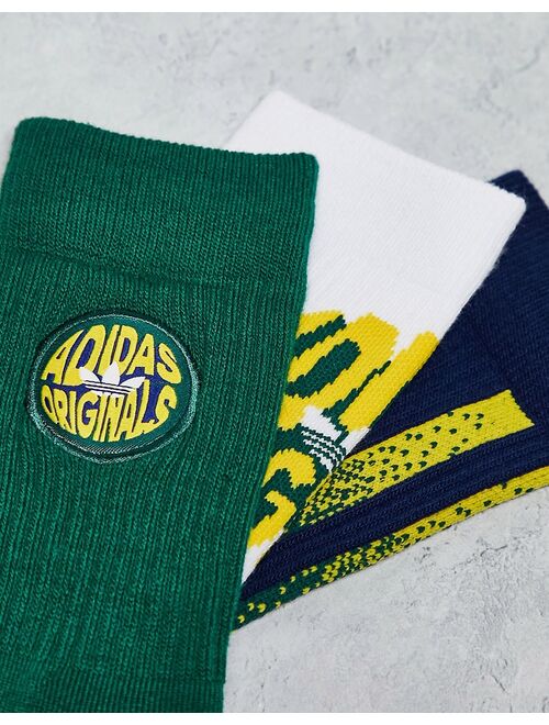 adidas Originals Spiral 3 pack socks in green and navy