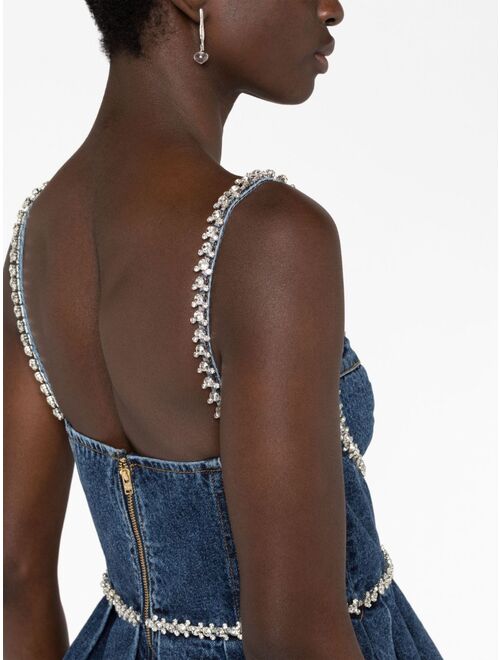 Self-Portrait crystal-embellishment denim minidress