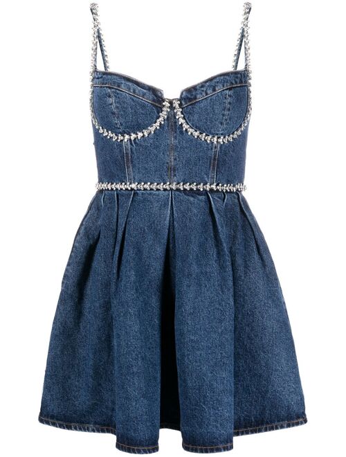 Self-Portrait crystal-embellishment denim minidress